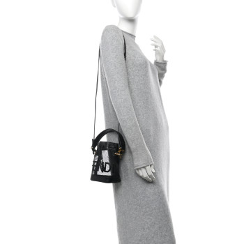 FENDI Mesh Vitello King F is Fendi Logo Embroidered Mini Mon Tresor Bucket Bag Black
