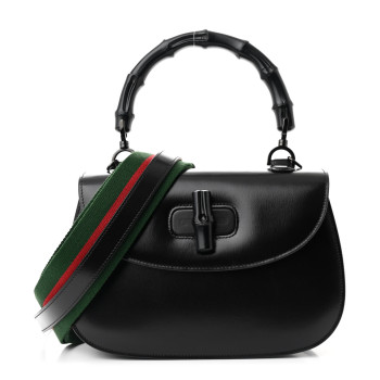 GUCCI Boarded Dyana Lux Calfskin Web Monochrome Medium Bamboo 1947 Top Handle Bag Black