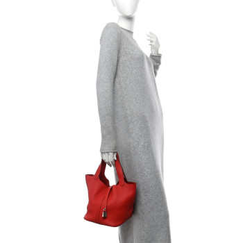 HERMES Taurillon Clemence Picotin Lock 22 MM Rouge De Coeur