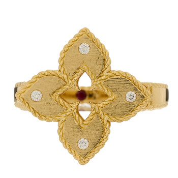 ROBERTO COIN 18K Yellow Gold Diamond Petite Venetian Princess Flower Ring 52 6