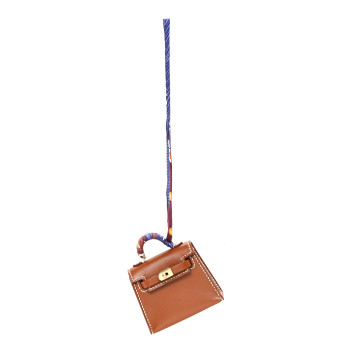 HERMES Tadelakt Mini Kelly Twilly Bag Charm Fauve