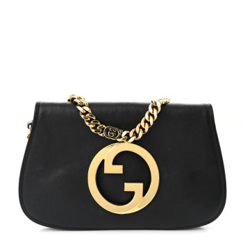 GUCCI Roxy Calfskin Blondie Chain Shoulder Flap Bag Black