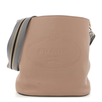 PRADA Vitello Phenix Embossed Logo Shoulder Bag Cammeo