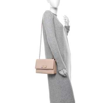 SALVATORE FERRAGAMO Patent Calfskin Vara Bow Chain Flap Crossbody Beige