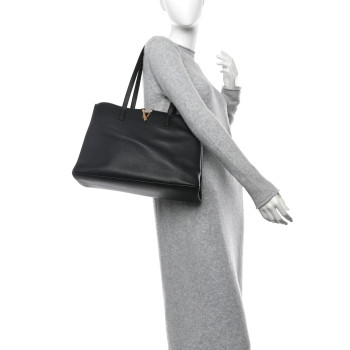 VERSACE Grained Calfskin Virtus V Tote Black