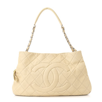 CHANEL Caviar Quilted Expandable Zip Shoulder Bag Light Beige