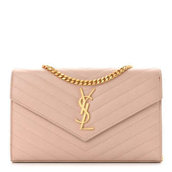 SAINT LAURENT Grain De Poudre Matelasse Chevron Monogram Chain Wallet Pale Pink