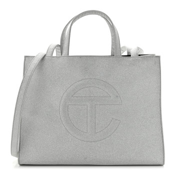 TELFAR Glitter Microfiber Large Shopping Bag Silver