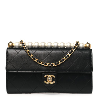 CHANEL Lambskin Quilted Chic Pearls Clutch With Chain Black