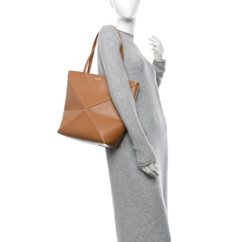 LOEWE Shiny Calfskin Medium Puzzle Fold Tote Warm Desert