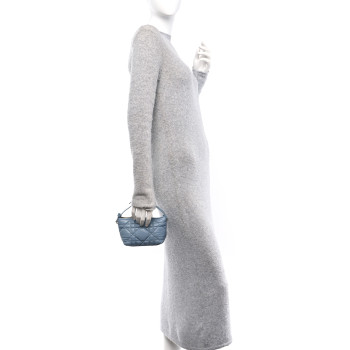 CHRISTIAN DIOR Calfskin Macrocannage Small Diortravel Nomad Pouch Bracing Blue