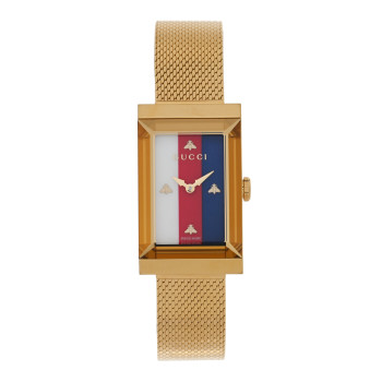 GUCCI Stainless Steel Mother of Pearl 21mm Web G-Frame Mesh Quartz Watch Blue