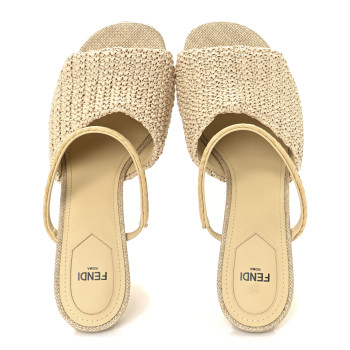 FENDI Raffia Intreccio Fendi First 95mm Slide Sandals 41 Paglia