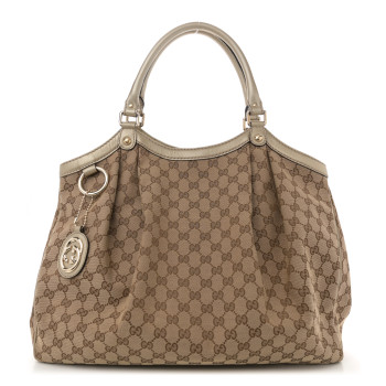 GUCCI Metallic Monogram Large Sukey Tote Champagne