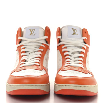 LOUIS VUITTON Calfskin Monogram Rivoli High Top Sneakers 10 Orange