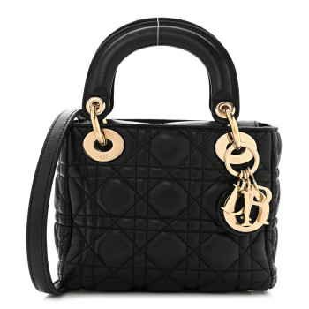 CHRISTIAN DIOR Lambskin Cannage Mini Lady Dior Black