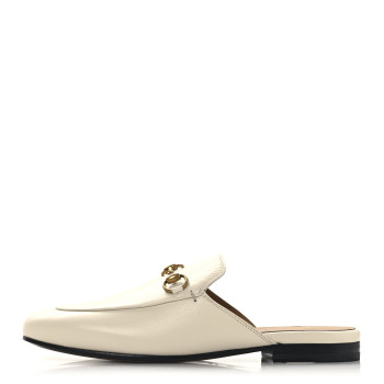 GUCCI Malaga Kid Womens Princetown Slippers 36.5 Mystic White
