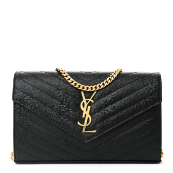 SAINT LAURENT Grain De Poudre Matelasse Chevron Monogram Chain Wallet Black