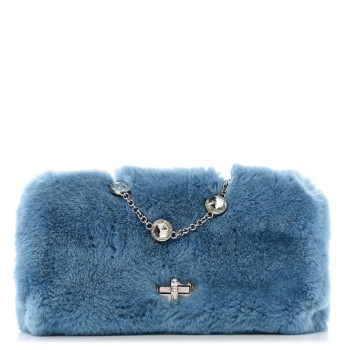 MIU MIU Rabbit Fur Crystal Flap Clutch Blue