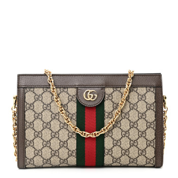 GUCCI GG Supreme Monogram Web Small Ophidia Chain Shoulder Bag Brown