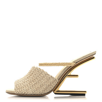 FENDI Raffia Intreccio Fendi First 95mm Slide Sandals 41 Paglia