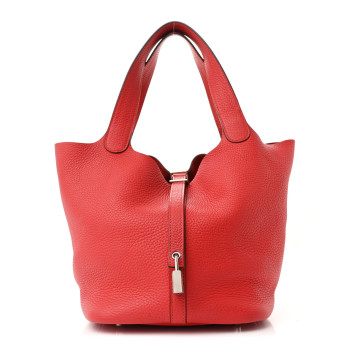 HERMES Taurillon Clemence Picotin Lock 22 MM Rouge De Coeur
