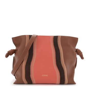 LOEWE Nappa Calfskin Suede Medium Flamenco Landscape Knot Clutch Pecan Parrot Pink