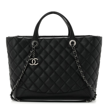 CHANEL Calfskin Quilted Small Easy Shopping Tote Black