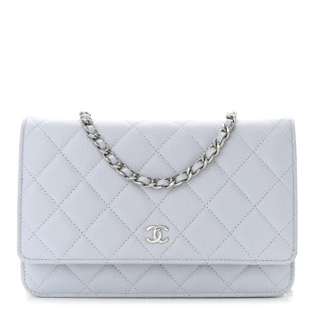 CHANEL Caviar Quilted Wallet On Chain WOC Light Grey
