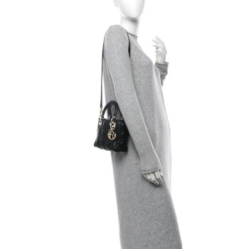CHRISTIAN DIOR Lambskin Cannage Mini Lady Dior Black