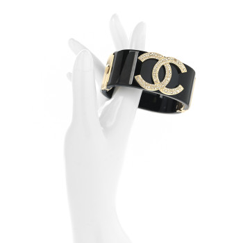 CHANEL Resin Crystal CC Cuff Black Gold