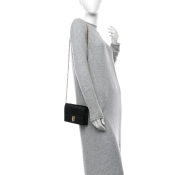 CHRISTIAN DIOR Satin Diorama Wallet on Chain Pouch Black