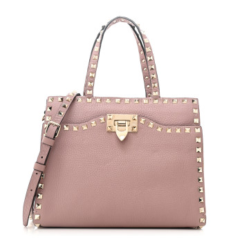 VALENTINO GARAVANI Grained Calfskin Rockstud Flip Lock Tote Lipstick