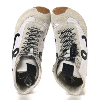 LOEWE Nylon Suede Flow Runner High Top Sneakers 38 White Black