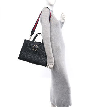 GUCCI Calfskin Web Quilted Large Dionysus Tote Bag Black