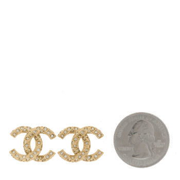 CHANEL Crystal CC Earrings Light Gold