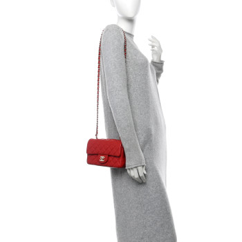 CHANEL Lambskin Quilted Mini Rectangular Flap Red