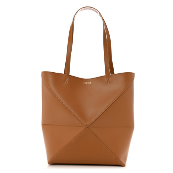 LOEWE Shiny Calfskin Medium Puzzle Fold Tote Warm Desert