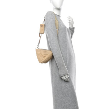 PRADA Yarn Raffia Effect Crochet Triangle Shoulder Bag Naturale