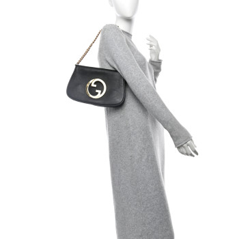 GUCCI Roxy Calfskin Blondie Chain Shoulder Flap Bag Black