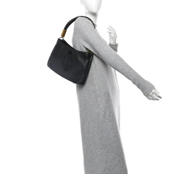 GUCCI Pebbled Calfskin Drawstring Shoulder Bag Black