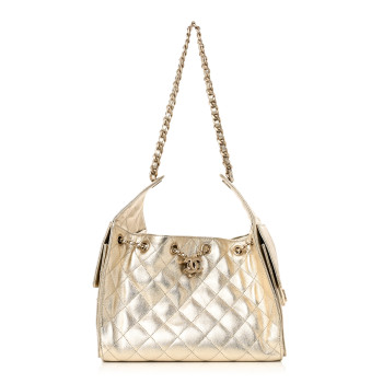 CHANEL Metallic Caviar Quilted Small Chanel 25 Hobo Gold