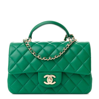 CHANEL Lambskin Quilted Mini Top Handle Rectangular Flap Green