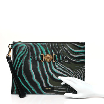 VERSACE Calfskin Tiger Medusa Biggie Clutch Multicolor