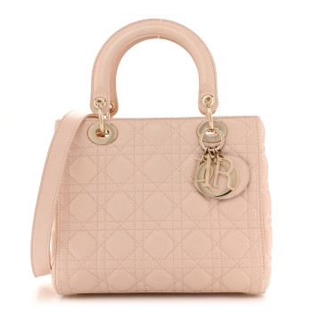 CHRISTIAN DIOR Lambskin Cannage Medium Lady Dior Light Pink