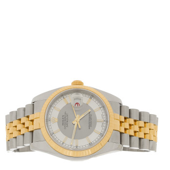 ROLEX Stainless Steel 18K Yellow Gold 36mm Oyster Perpetual Datejust Watch Silver Texudo 116233