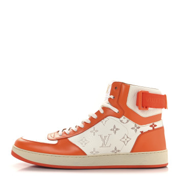 LOUIS VUITTON Calfskin Monogram Rivoli High Top Sneakers 10 Orange