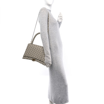 BALENCIAGA X GUCCI GG Supreme Monogram Medium Hourglass Top Handle Bag Beige Ebony