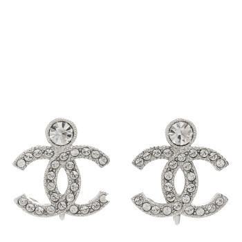 CHANEL Crystal CC Earrings Silver