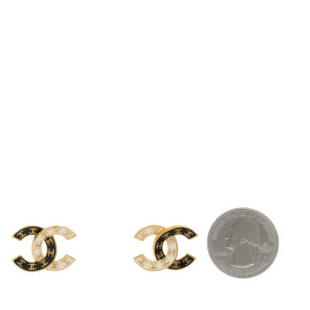 CHANEL Enamel CC Logo Earrings Gold Black White